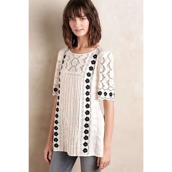 Anthropologie Tops - Anthropologie FLOREAT Veille Peasant Top Floral Embellished Embroidered Size 8